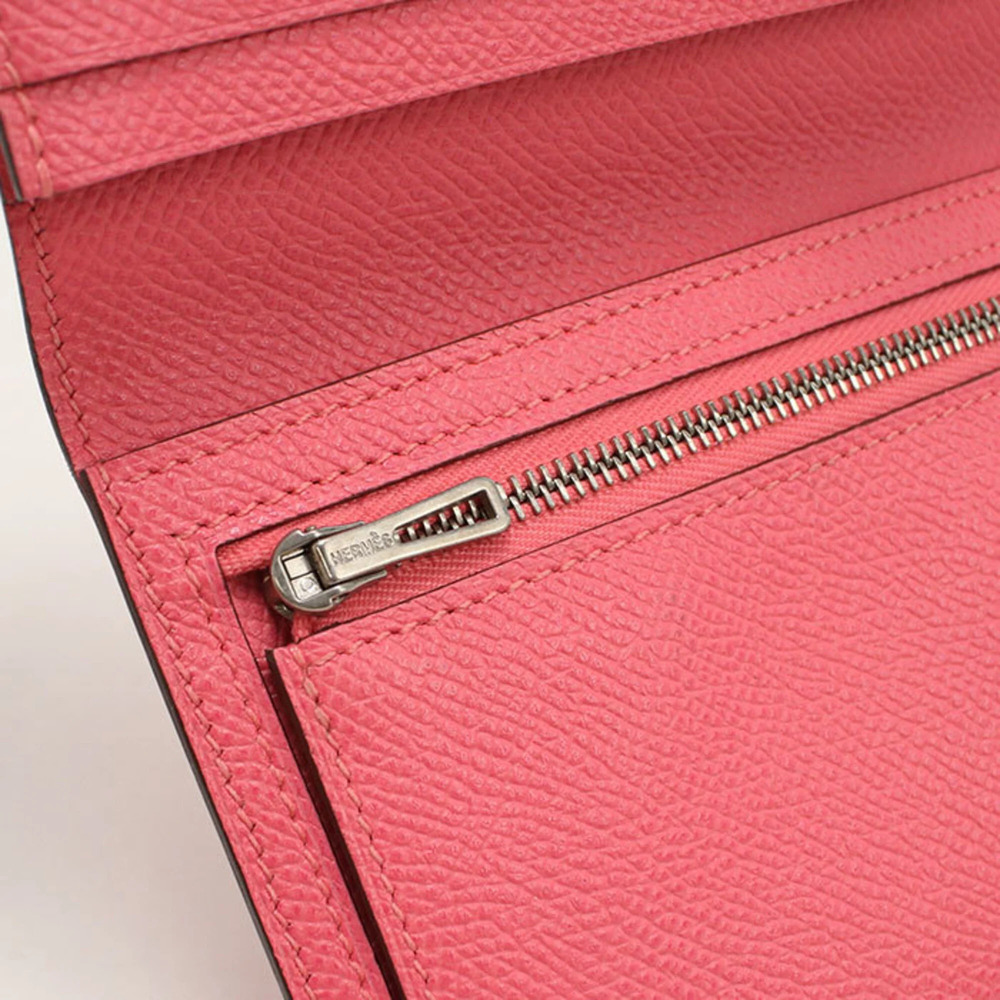 HERMES Bearn Soufflé Bi-fold Long Wallet, A Stamp, Women's, Pink - Picture 6 of 8